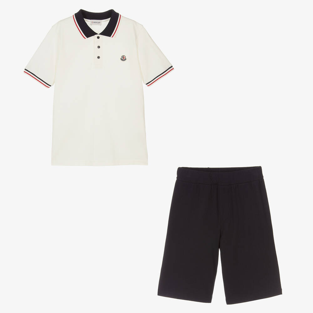 Moncler Enfant - Teen Boys Blue Cotton Piqué Shorts Set | Childrensalon