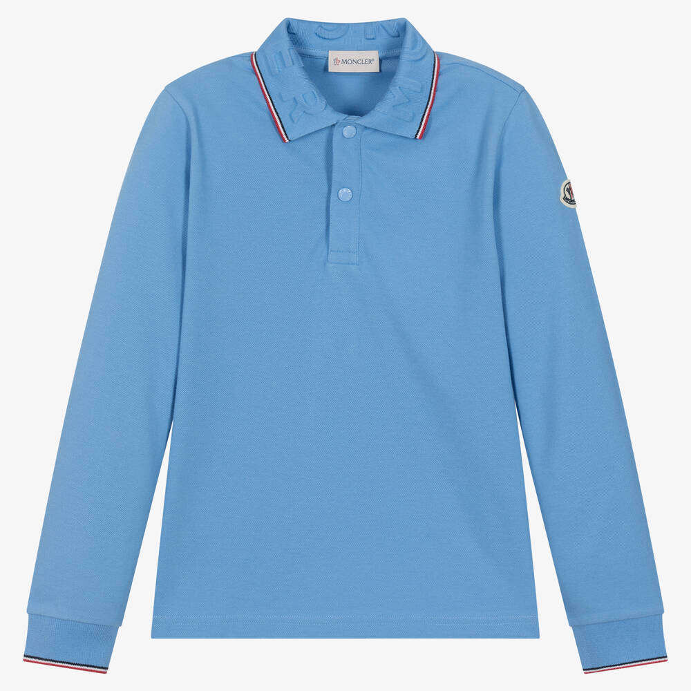 Moncler Enfant - Teen Boys Blue Cotton Polo Shirt | Childrensalon