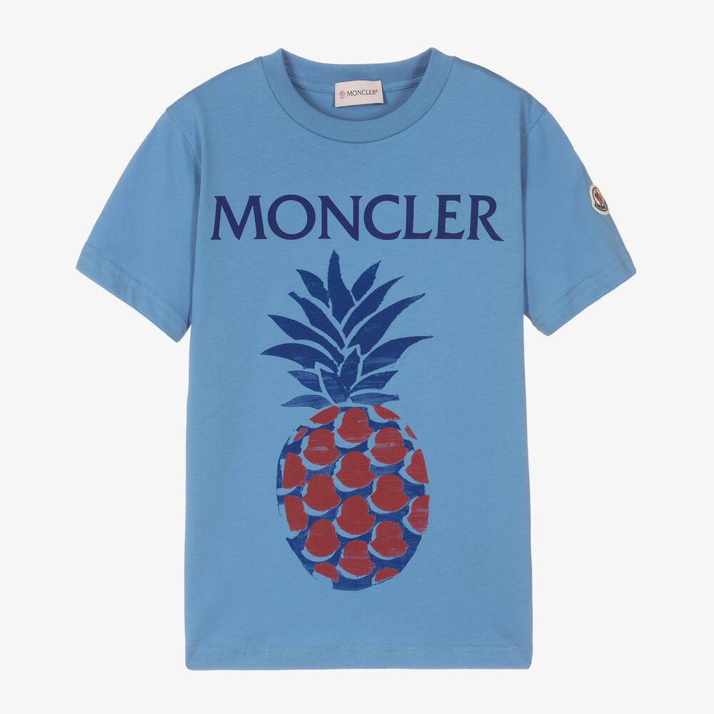 Moncler Enfant - Teen Boys Blue Cotton T-Shirt | Childrensalon