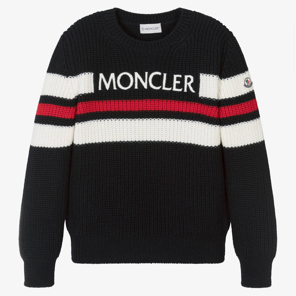 Moncler Enfant - Teen Boys Blue Wool Knitted Sweater | Childrensalon