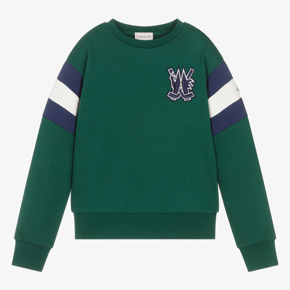 Moncler Enfant - Teen Boys Green & Blue Cotton Sweatshirt | Childrensalon