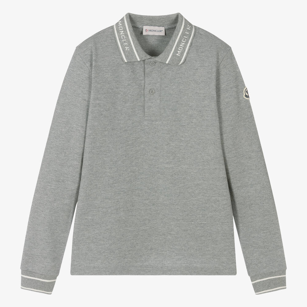 Moncler Enfant - Teen Boys Grey Cotton Polo Shirt | Childrensalon