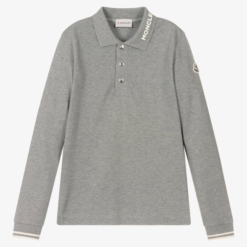 Moncler Enfant - Teen Boys Grey Logo Polo Shirt | Childrensalon