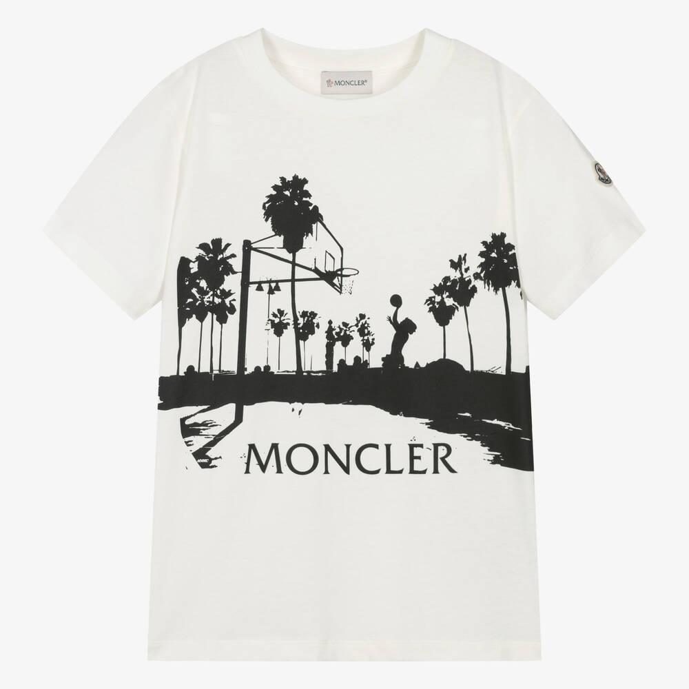 Moncler Enfant - Teen Boys Ivory Cotton Basketball T-Shirt | Childrensalon