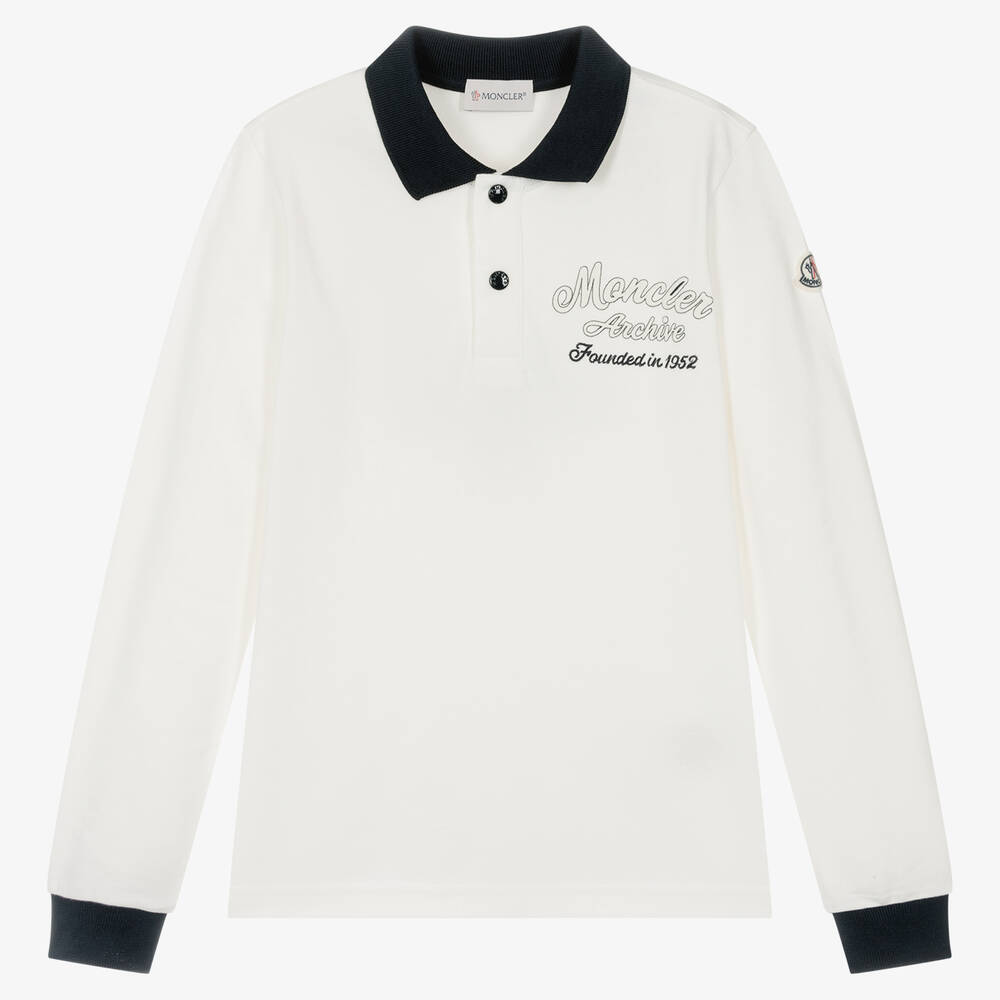 Moncler Enfant - Baumwollpiqué-Poloshirt Elfenbein | Childrensalon