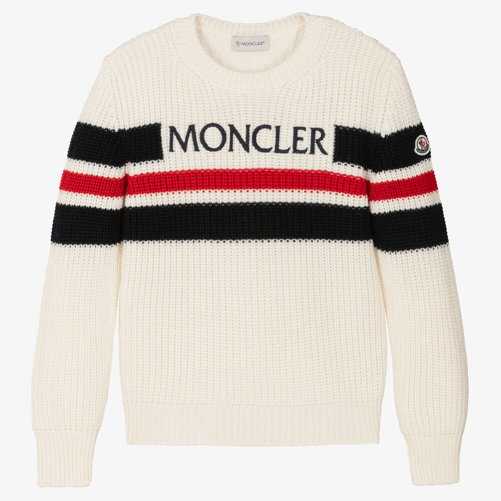 Moncler Enfant - Teen Boys Ivory Wool Knitted Sweater | Childrensalon