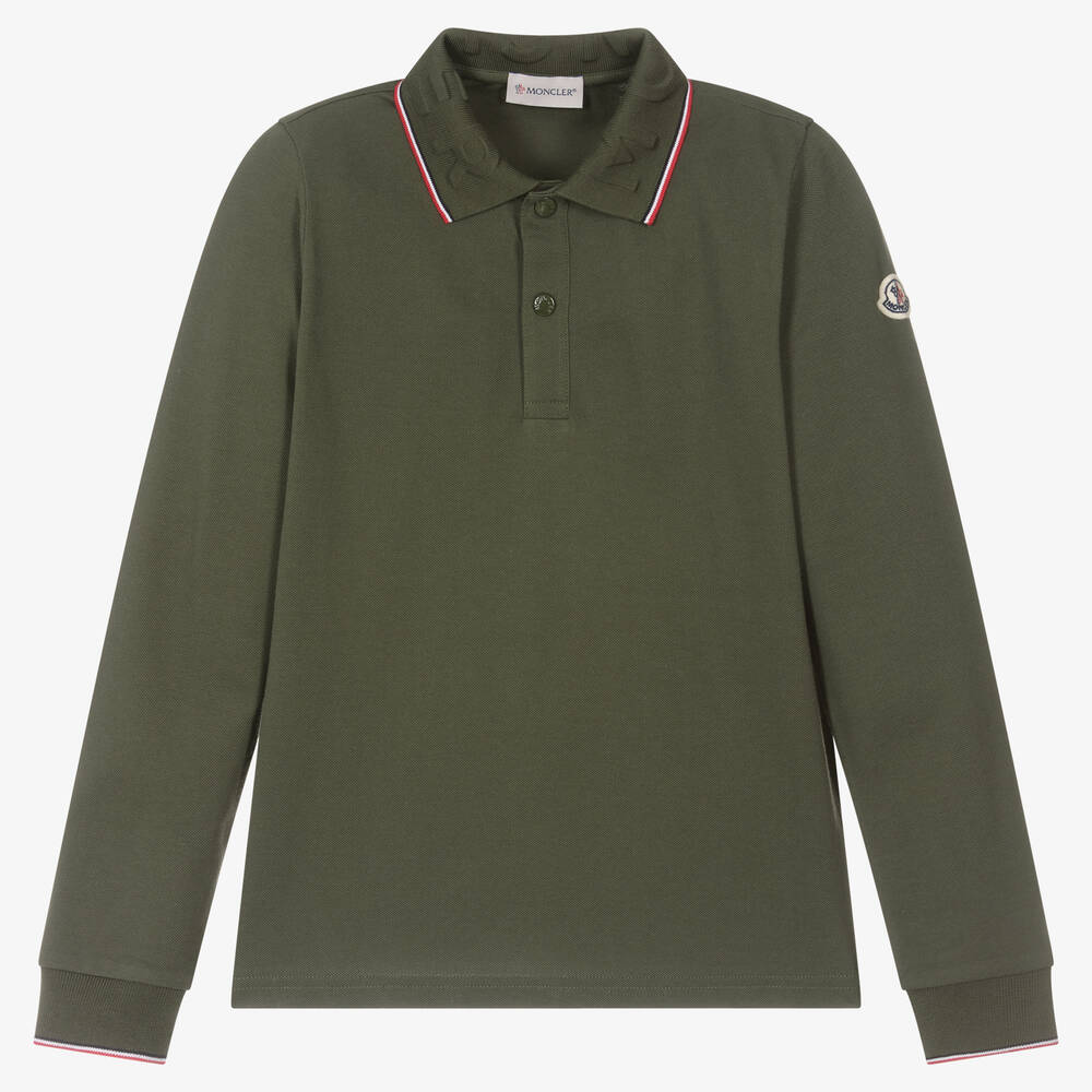 Moncler Enfant - Teen Boys Khaki Green Cotton Polo Shirt | Childrensalon