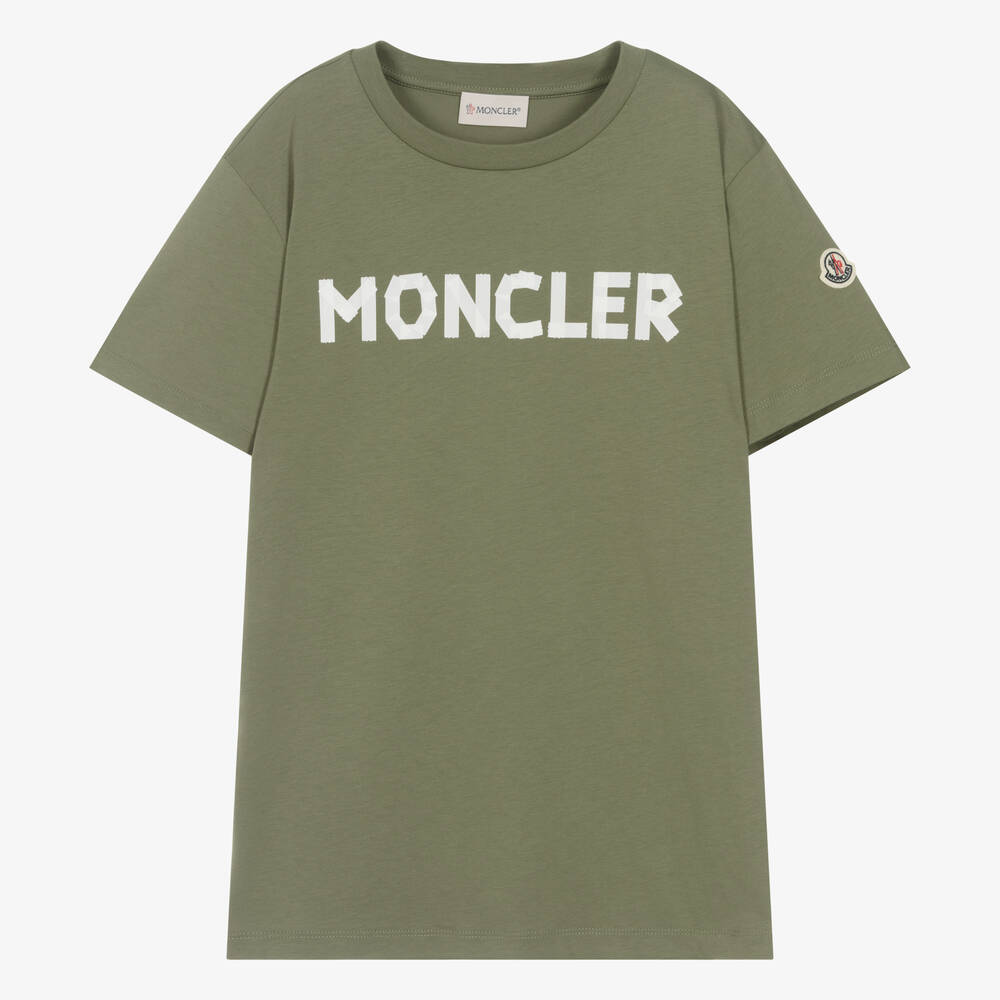 Moncler Enfant - تيشيرت قطن لون أخضر كاكي للمراهقين | Childrensalon