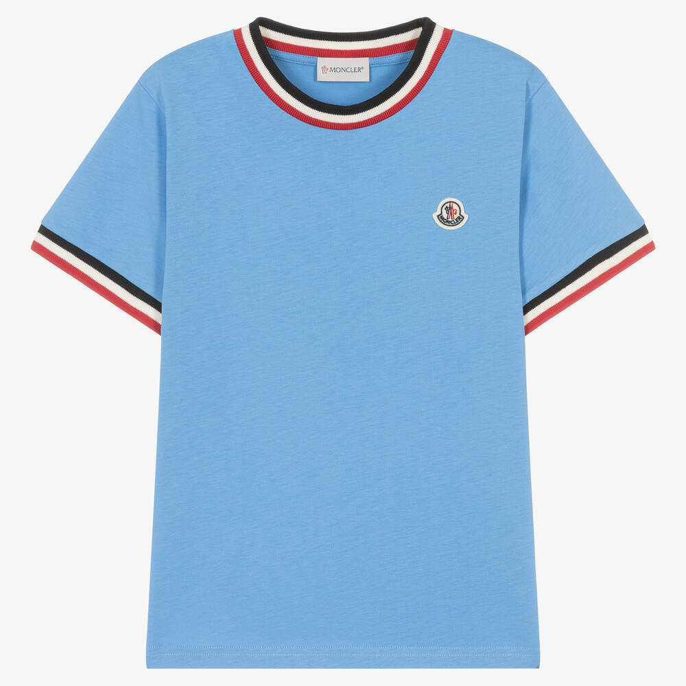 Moncler Enfant - Teen Boys Light Blue Cotton T-Shirt | Childrensalon
