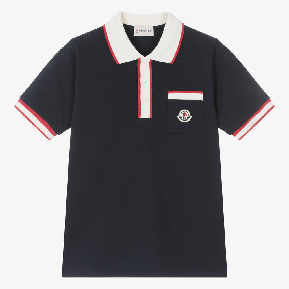 Moncler Enfant - Teen Boys Navy Blue Cotton Polo Shirt | Childrensalon