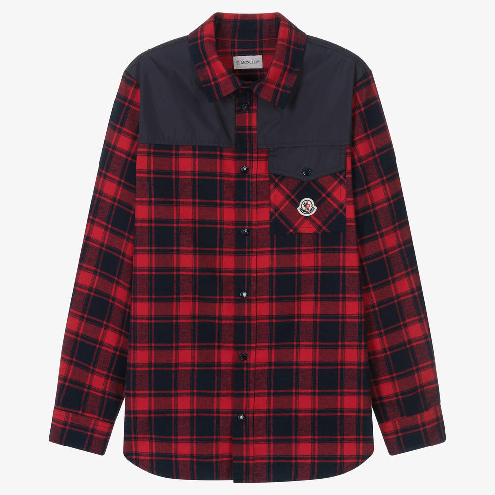 Moncler Enfant - Teen Boys Red & Blue Cotton Check Shirt | Childrensalon