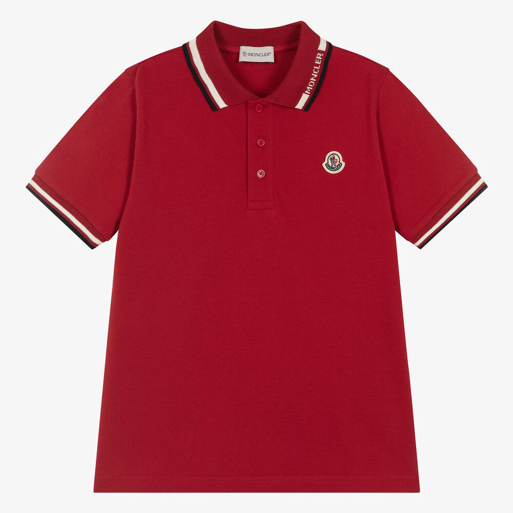 Moncler Enfant - Teen Boys Red Cotton Piqué Polo Shirt | Childrensalon