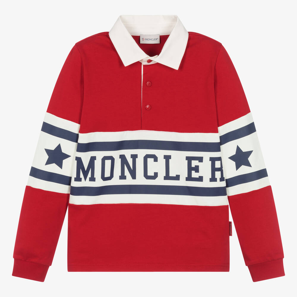 Moncler Enfant - توب بولو قطن جيرسي لون أحمر تينز ولادي | Childrensalon