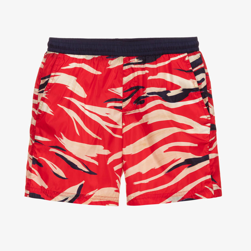 Moncler Enfant - Teen Boys Red Logo Swim Shorts | Childrensalon