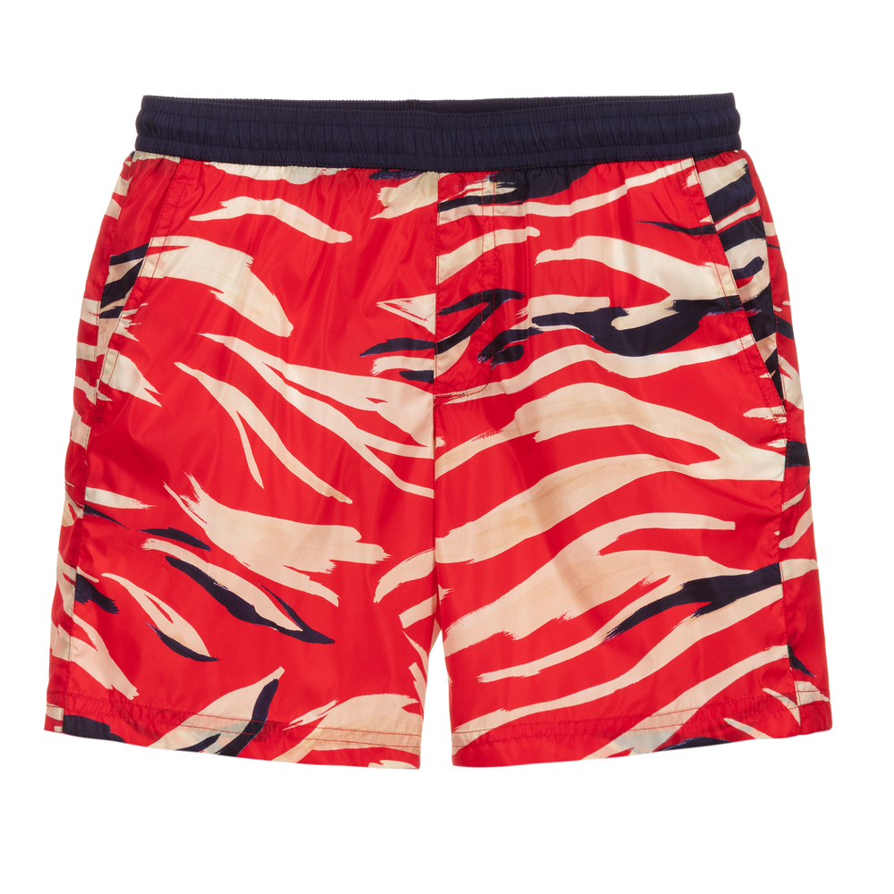 Moncler Enfant - Teen Boys Red Logo Swim Shorts | Childrensalon