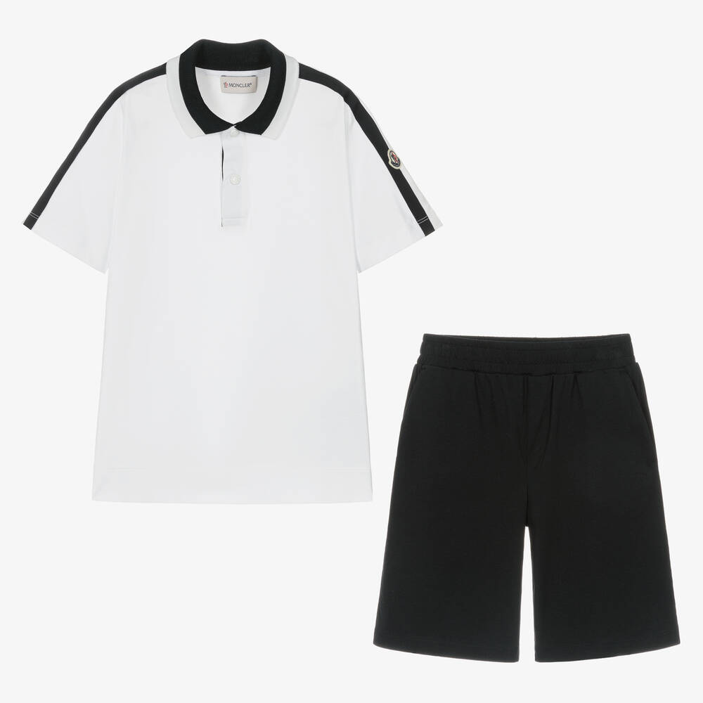 Moncler Enfant - Teen Boys White & Blue Cotton Shorts Set | Childrensalon