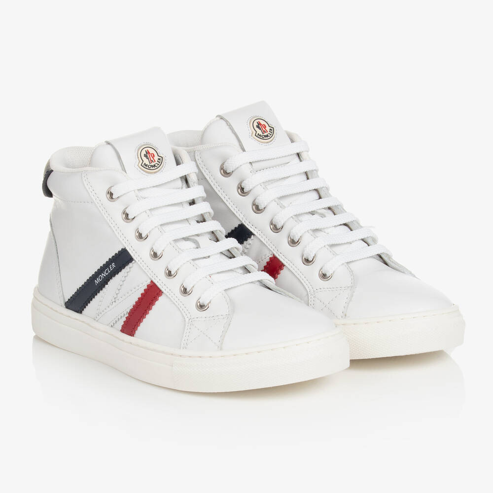 Moncler Enfant - Teen Boys White Leather High-Top Trainers | Childrensalon