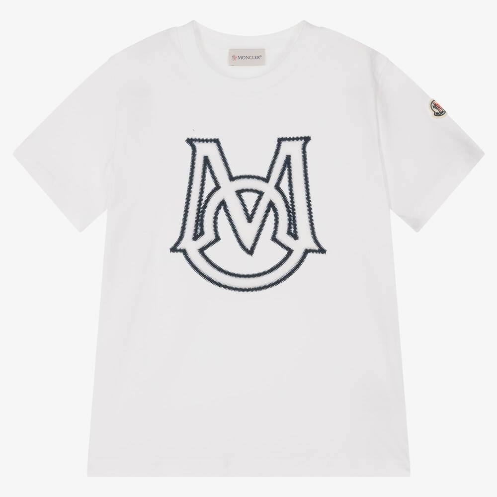 Moncler Enfant - Teen Boys White Logo T-Shirt | Childrensalon