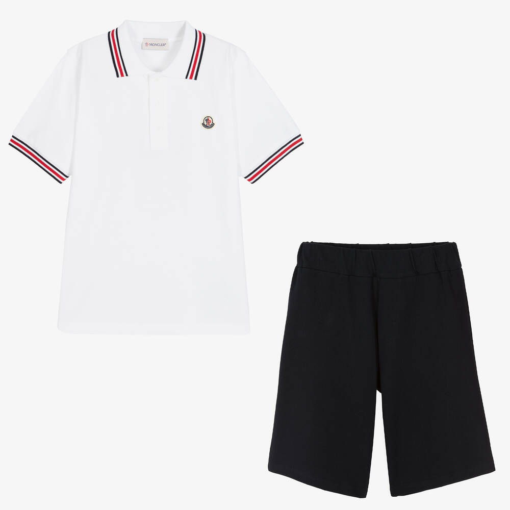 Moncler Enfant - Белая футболка и синие шорты | Childrensalon