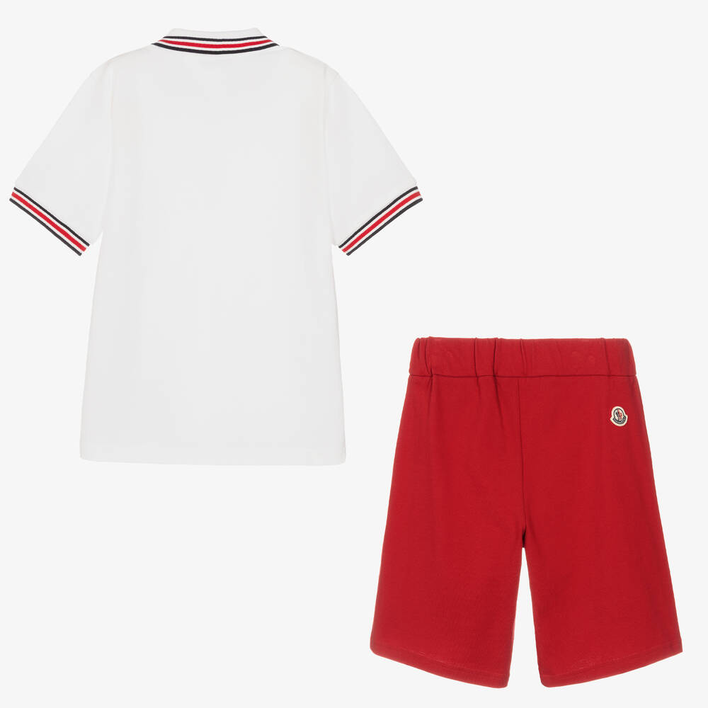 Moncler Enfant - Teen Boys White & Red Logo Shorts Set | Childrensalon