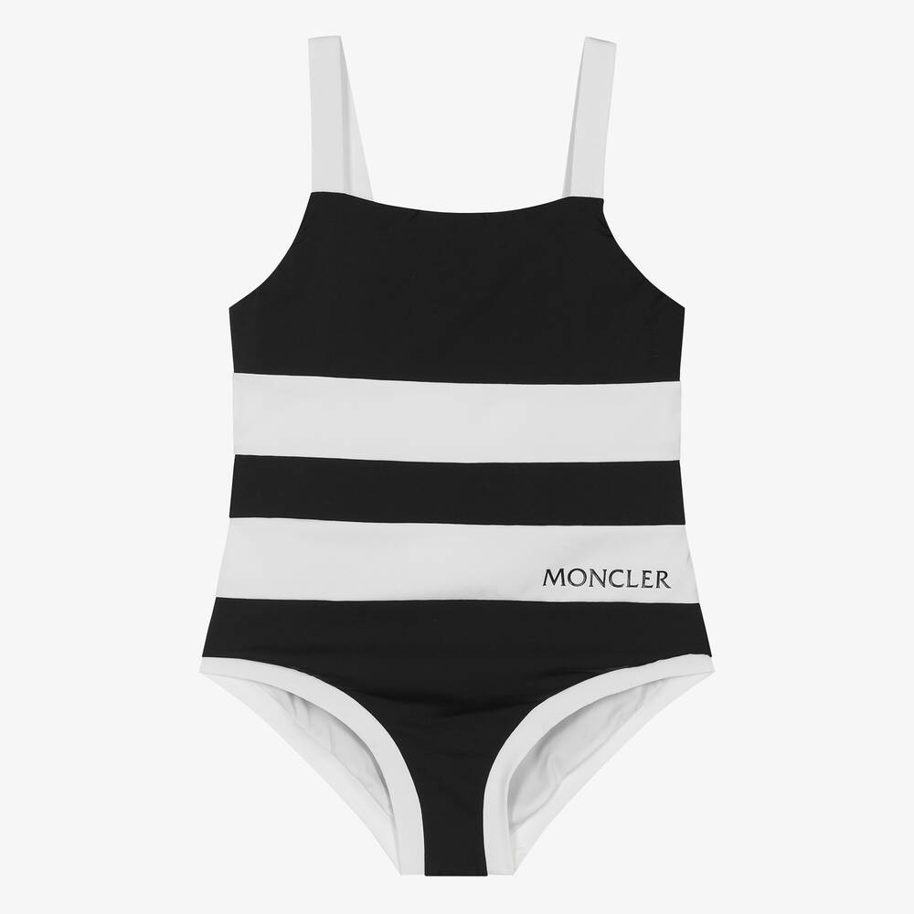 Moncler Enfant - Teen Girls Black & Ivory Striped Swimsuit | Childrensalon