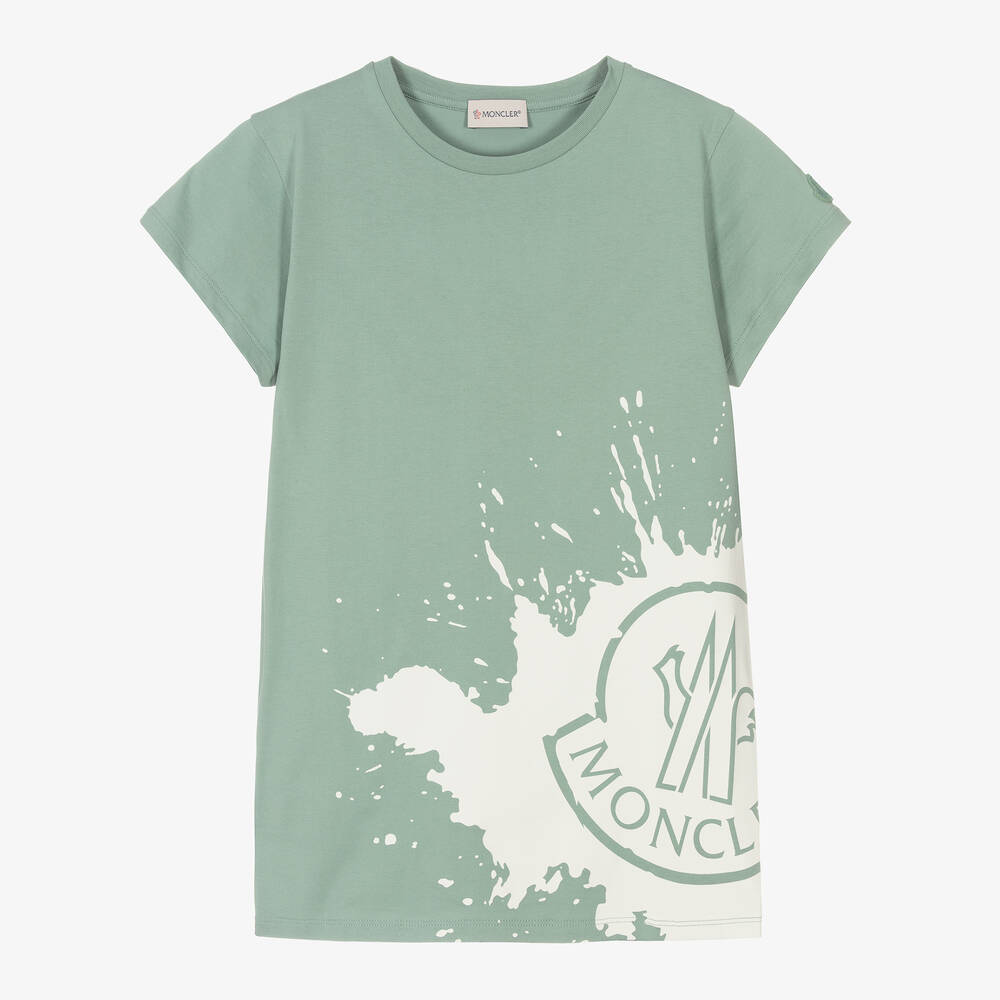 Moncler Enfant - Teen Girls Green Splash Logo T-Shirt | Childrensalon