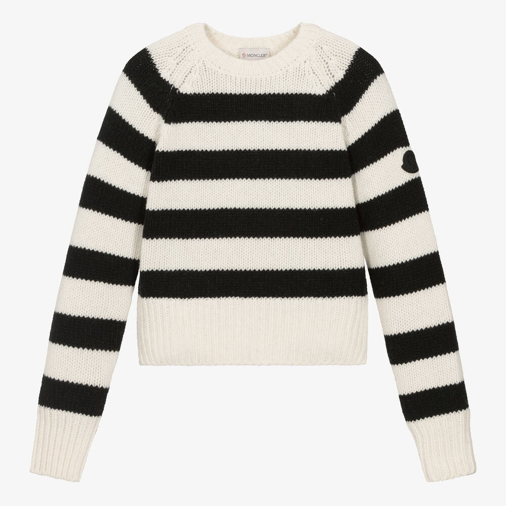Moncler Enfant - Teen Girls Ivory & Black Wool Sweater  | Childrensalon