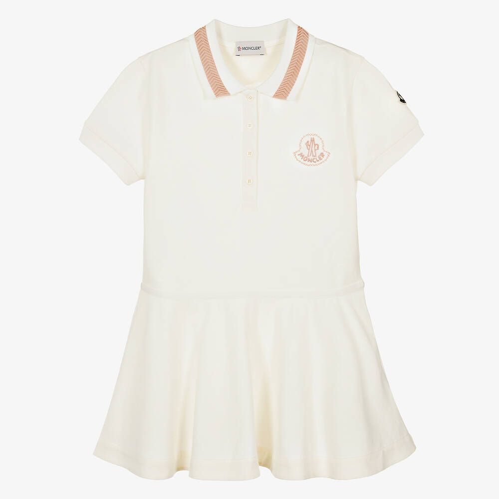 Moncler Enfant - Teen Girls Ivory Cotton Peplum Polo Shirt | Childrensalon