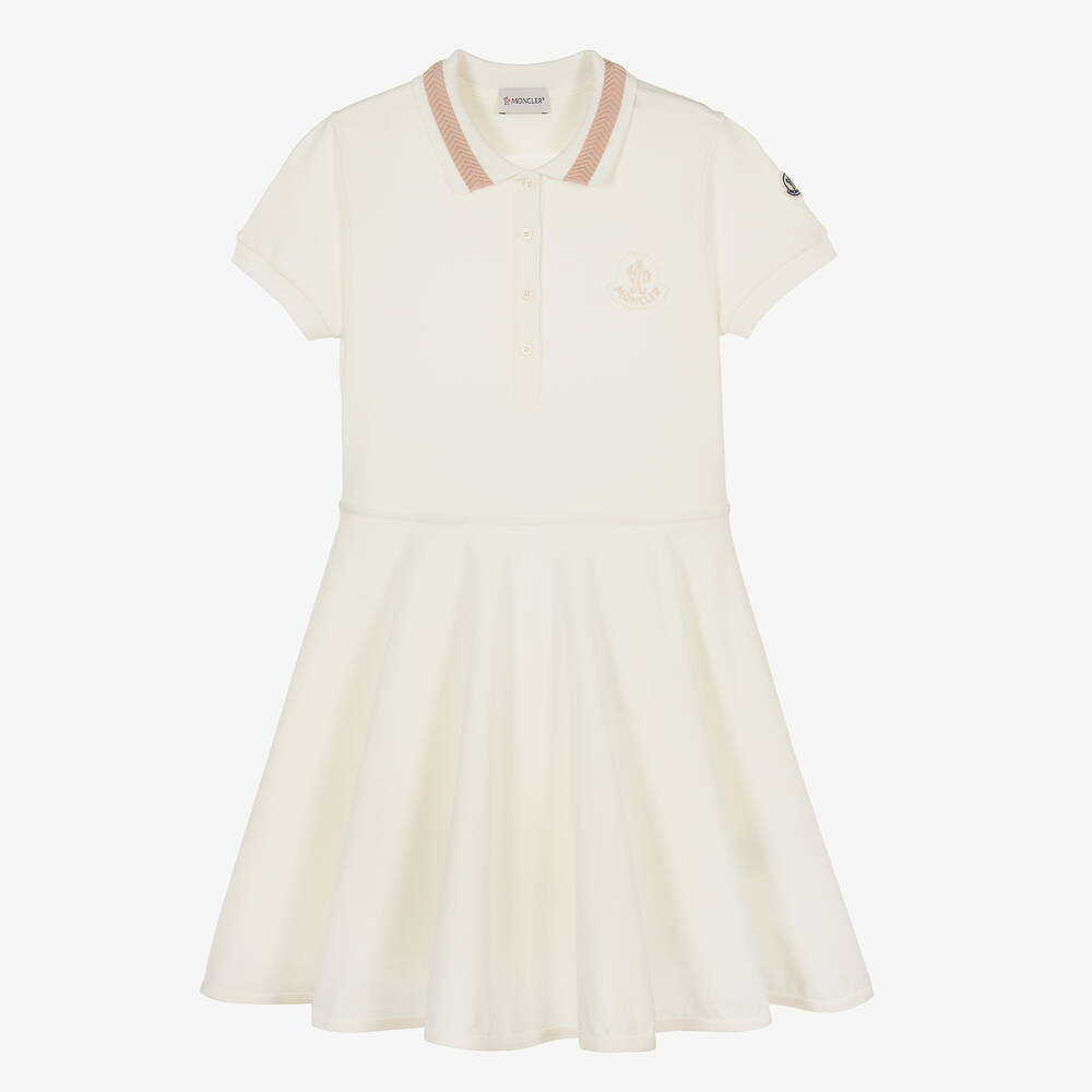 Moncler Enfant - Teen Girls Ivory Cotton Polo Dress | Childrensalon