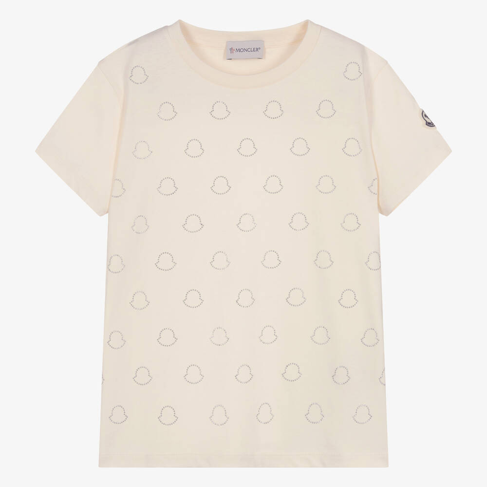 Moncler Enfant - Teen Girls Ivory Cotton  T-Shirt | Childrensalon