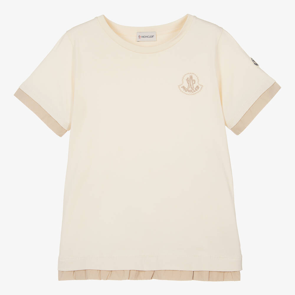 Moncler Enfant - Teen Girls Ivory Cotton T-Shirt | Childrensalon