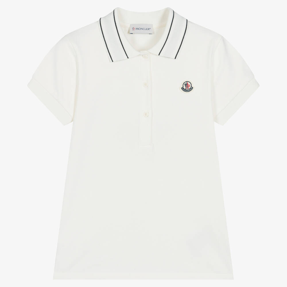 Moncler Enfant - Teen Girls Ivory Logo Polo Shirt | Childrensalon