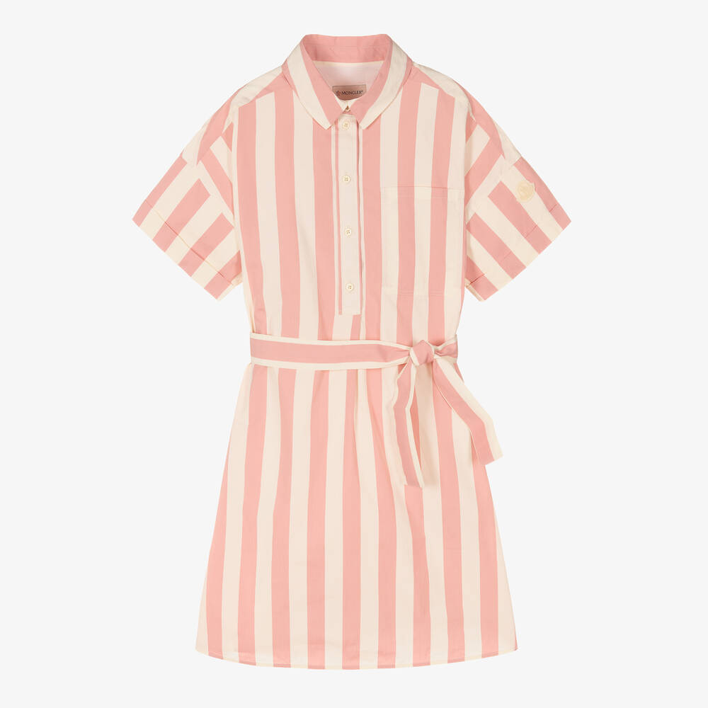 Moncler Enfant - Teen Girls Ivory & Pink Striped Dress | Childrensalon
