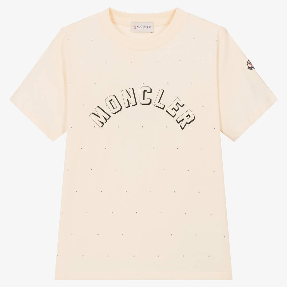 Moncler Enfant - Кремовая футболка со стразами | Childrensalon