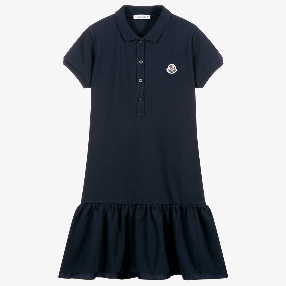 Moncler Enfant - Teen Girls Navy Blue Cotton Polo Dress | Childrensalon