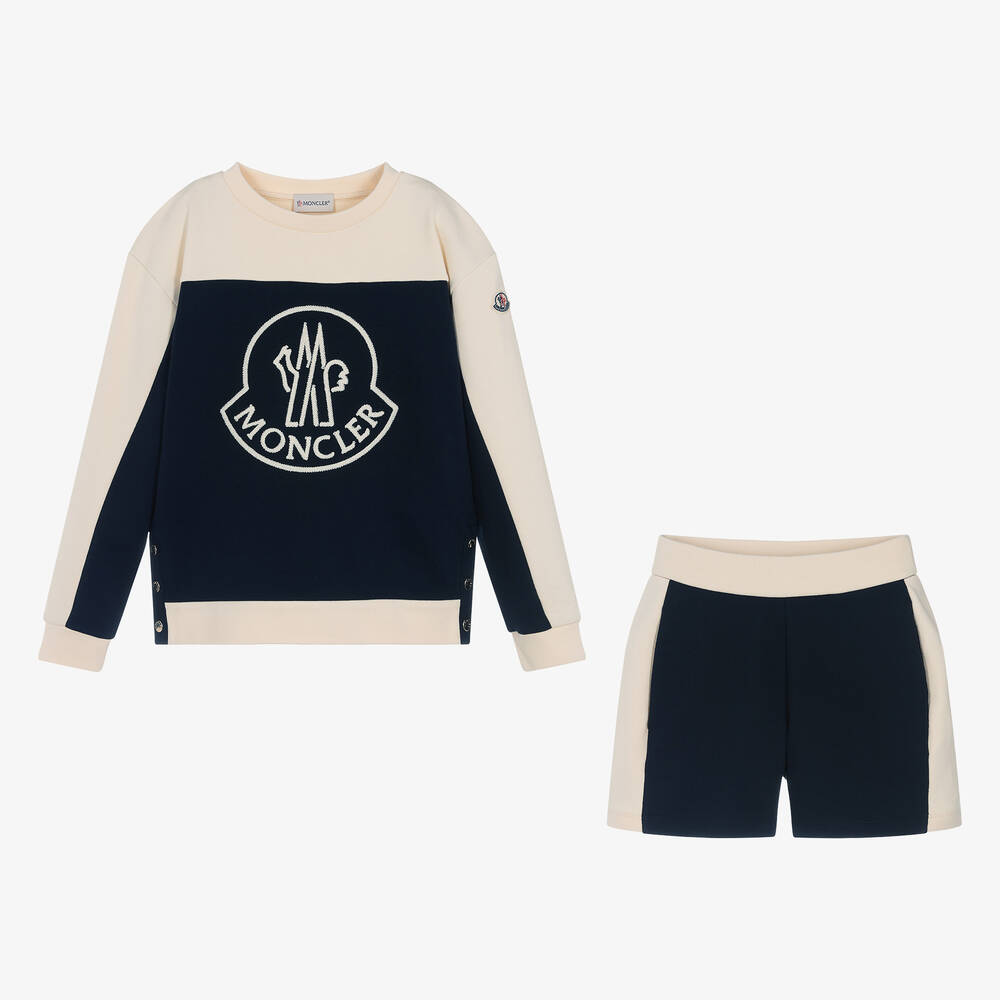 Moncler Enfant - Teen Girls Navy Blue Cotton Shorts Set | Childrensalon