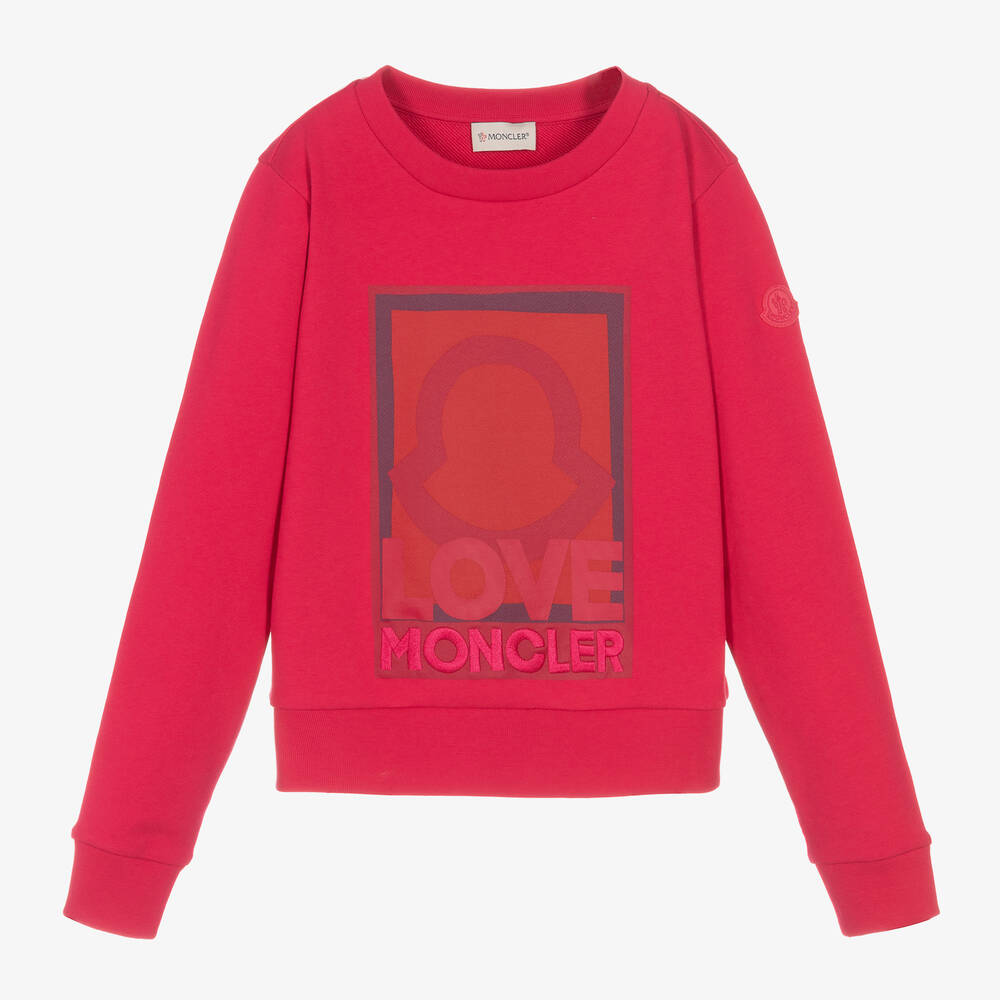 Moncler Enfant - Teen Girls Pink Cotton Love Logo Sweatshirt | Childrensalon