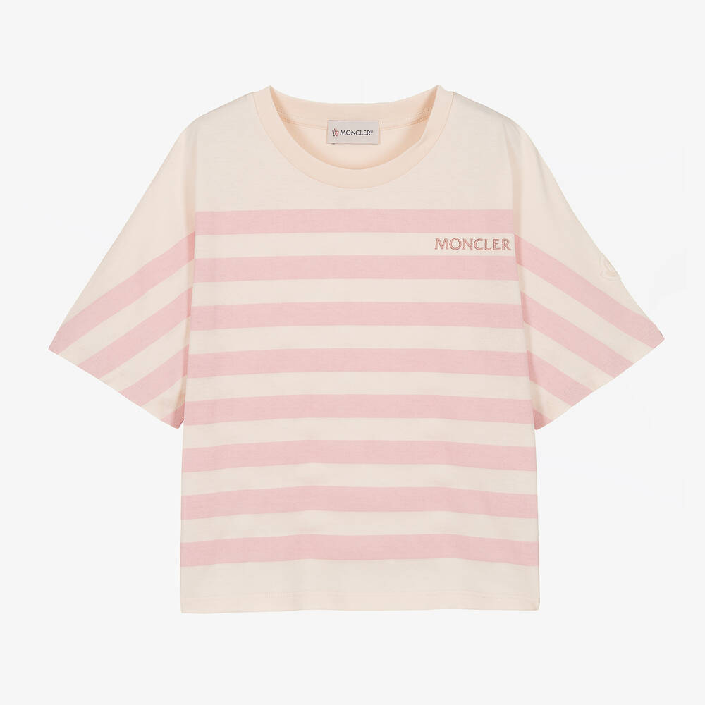 Moncler Enfant - T-shirt rose et ivoire en coton ado | Childrensalon