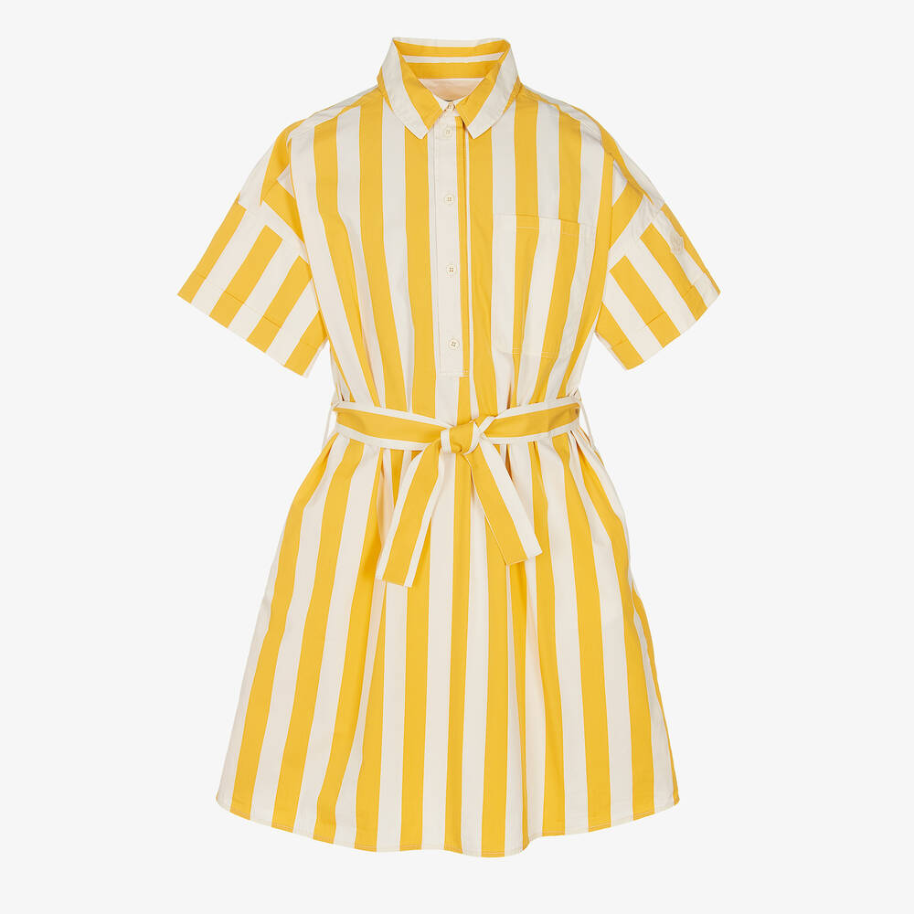 Moncler Enfant - Robe jaune rayée en coton ado fille | Childrensalon