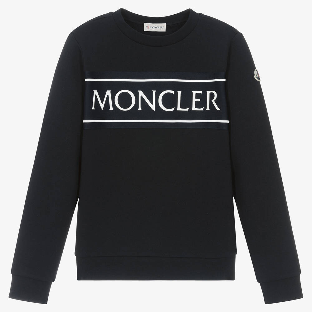 Moncler Enfant - Teen Navy Blue & White Cotton Sweatshirt | Childrensalon