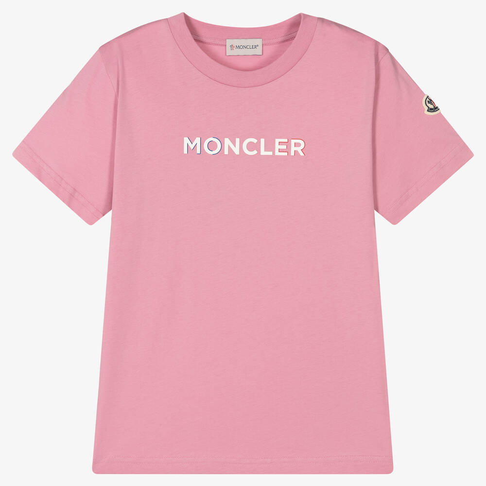 Moncler Enfant - Teen Pink Cotton Tricolour Logo T-Shirt | Childrensalon