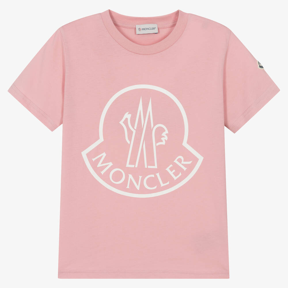 Moncler Enfant - T-shirt rose en coton à motif ado | Childrensalon