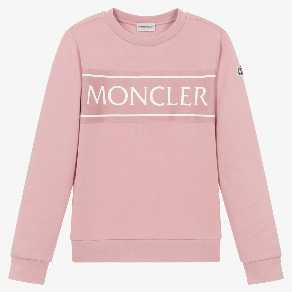 Moncler Enfant - Sweat-shirt rose et blanc en coton | Childrensalon