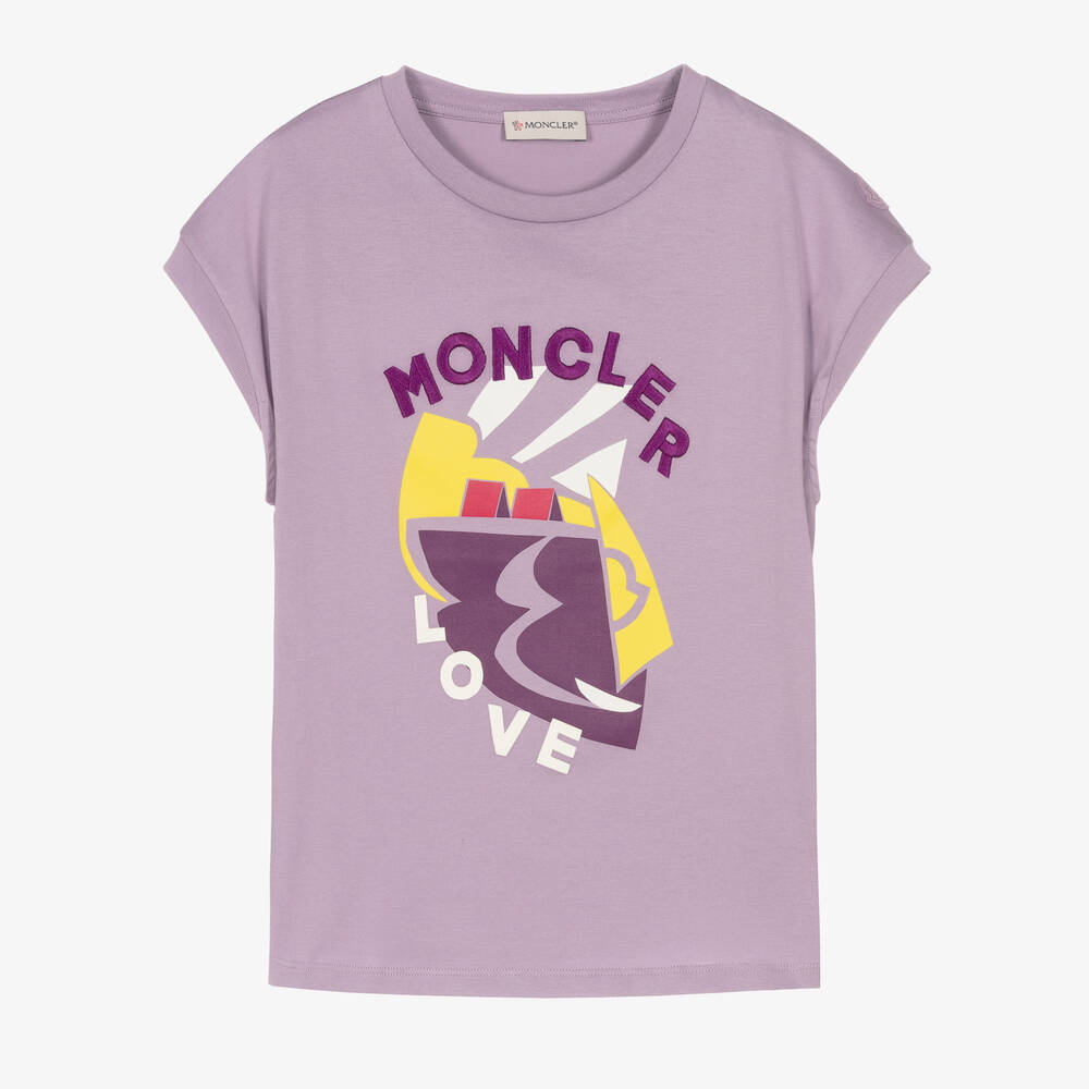 Moncler Enfant - Teen Purple Cotton Love Logo T-Shirt | Childrensalon