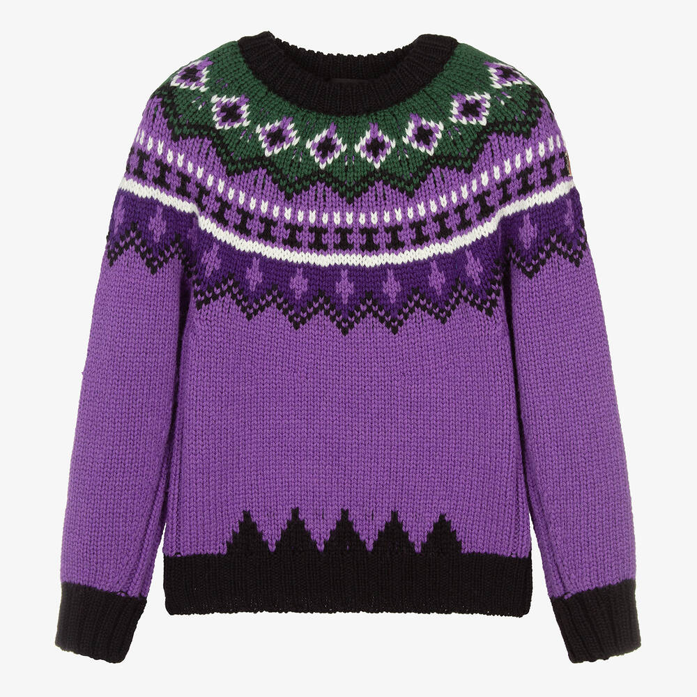 Moncler Enfant - Teen Purple Wool Knit Fair Isle Sweater | Childrensalon