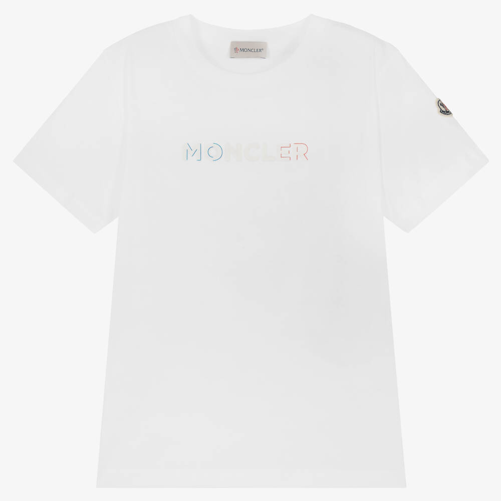 Moncler Enfant - Teen White Cotton Tricolour Logo T-Shirt | Childrensalon