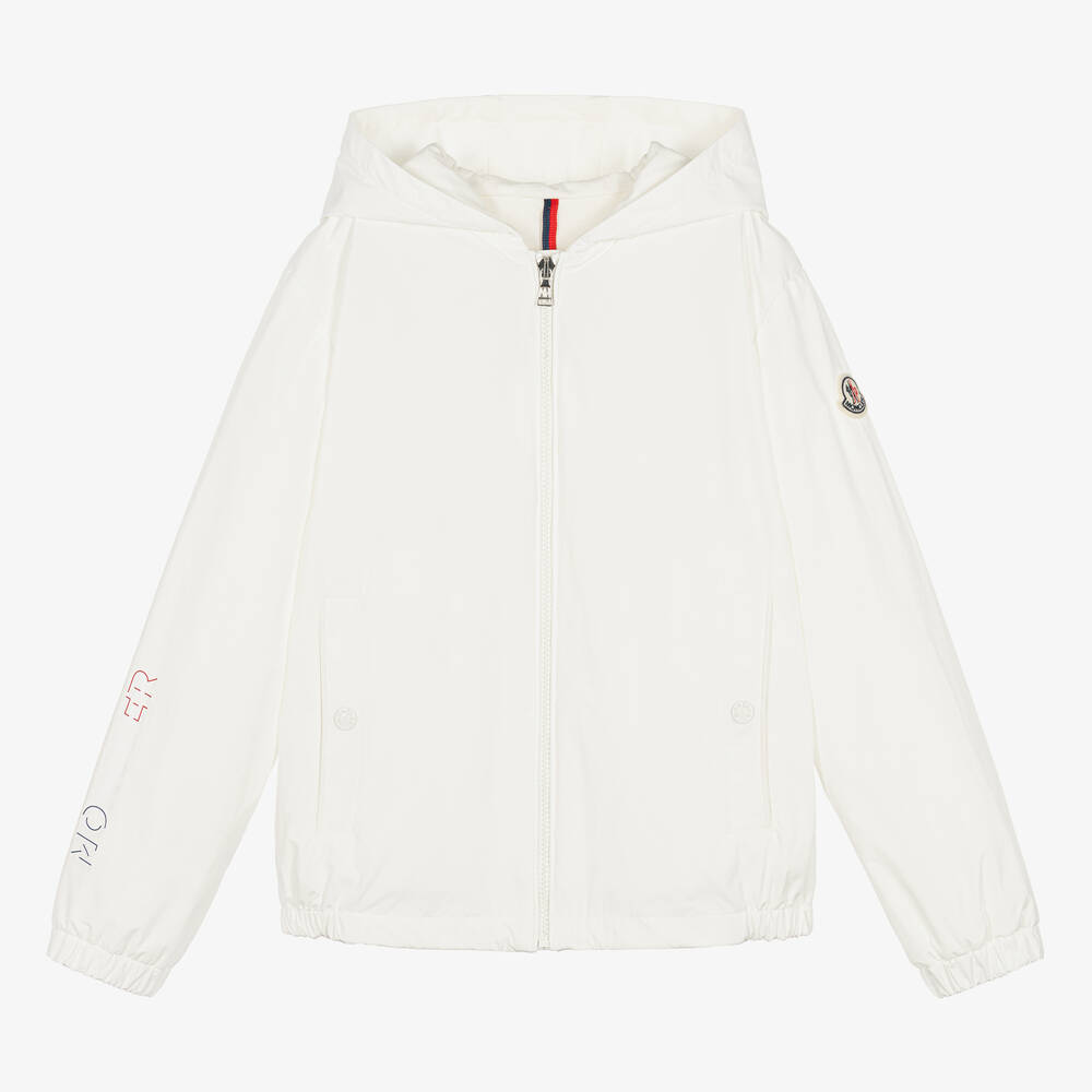 Moncler Enfant - Белая куртка с трехцветным логотипом | Childrensalon