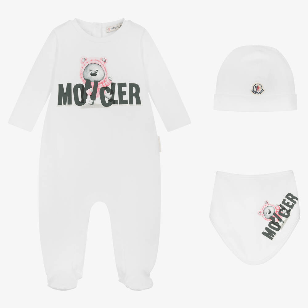 Moncler Enfant - White Cotton Babygrow Set | Childrensalon