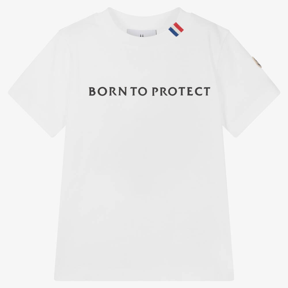 Moncler Enfant - White Cotton Slogan T-Shirt  | Childrensalon