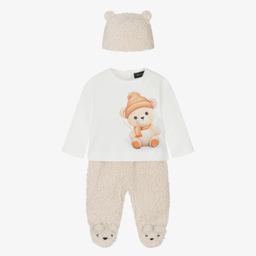 Monnalisa - Baby Boys Beige Sherpa Fleece Babysuit Set | Childrensalon